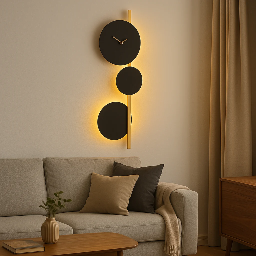 Modern Wall Clock with LED Backlight – Black & Gold Decorative Light Clock - Image 3