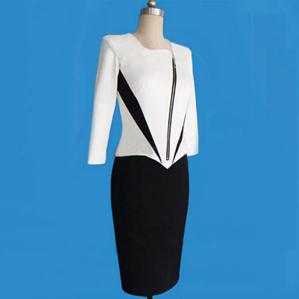 Monochrome Zipper Midi Dress - Image 3