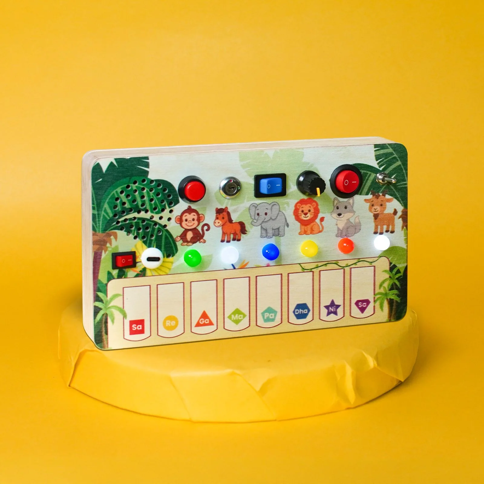 Montessori Jungle Piano-V10: 5-in-1 Wooden Musical Busy Board for Toddlers - Image 2
