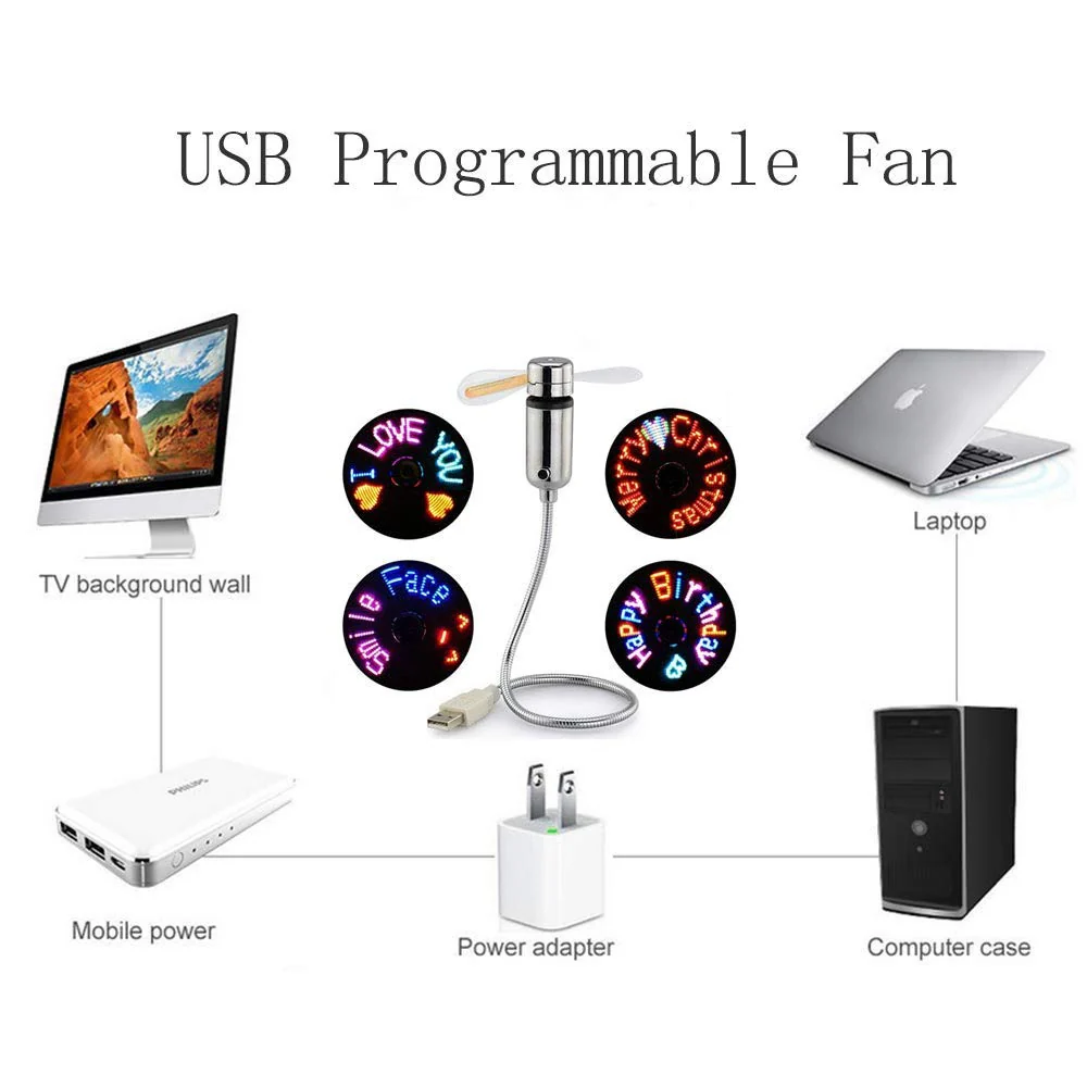 MsgFan: USB Powered LED Fan with Custom Message Programmable Display & Flexible Gooseneck, Ideal for Romantic, Cute Messages & Gifting with Clock - Image 5