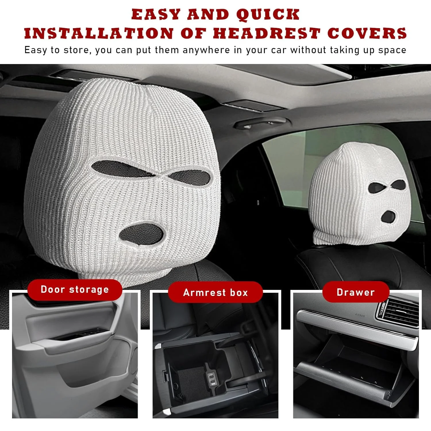 Mugz: Car Seat Mask Headrest Covers (Set of 2) – Universal Fit for Car Interiors, Powerful Decoration & Headrest Protection - Image 5