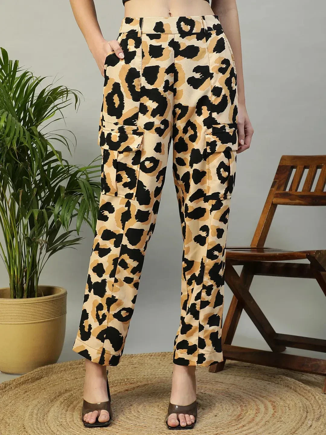 Multicolor Animal Print Elasticated Crargo Style Women Pant