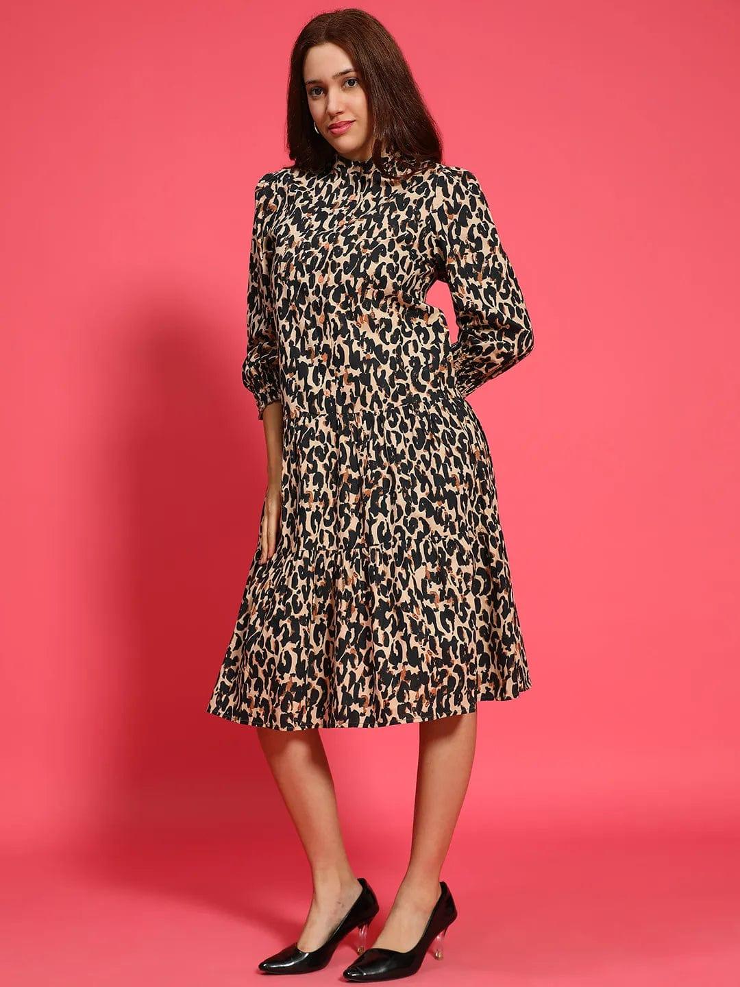 Multicolor Animal Print  Mandarin Collar Long Sleeve Button Down Women Cotton Shirt Women Dress - Image 3