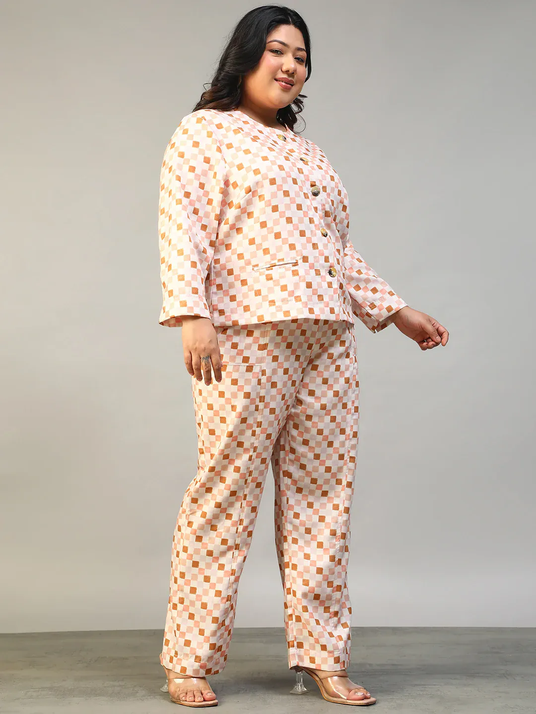 Multicolor Check Plus Size Women's Co-Ord Set - Image 8