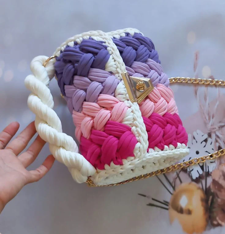 Multicolor Crochet Handbag white - Image 2