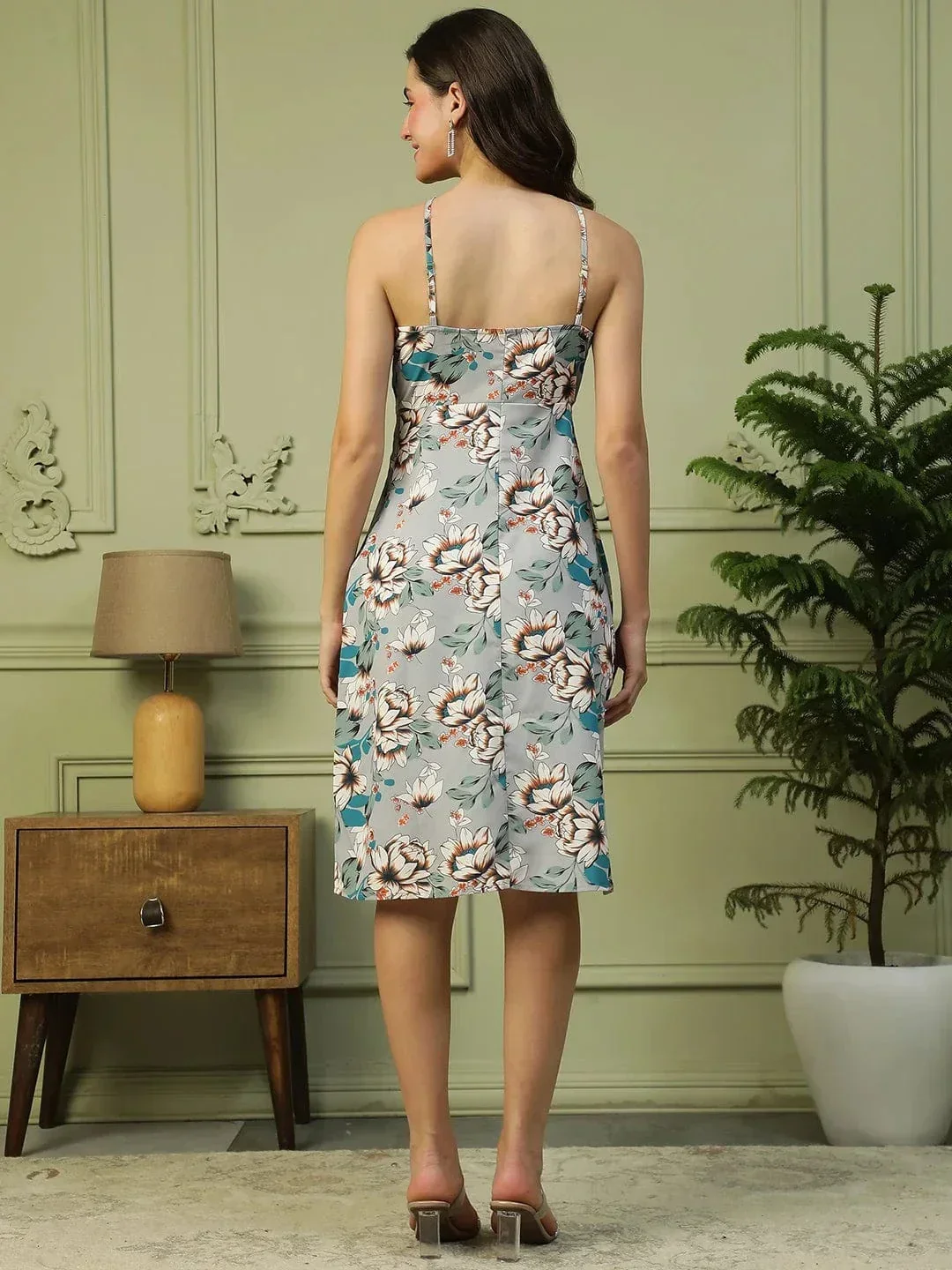 Multicolor Floral Print Criss Cross Neck Women Sleevless Dress - Image 6