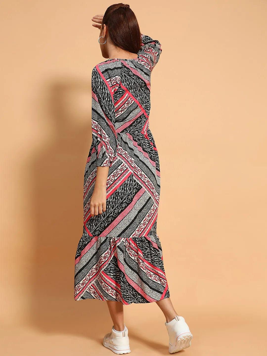 Multicolor Floral Print Long Sleeve Women Maxi Dress - Image 6