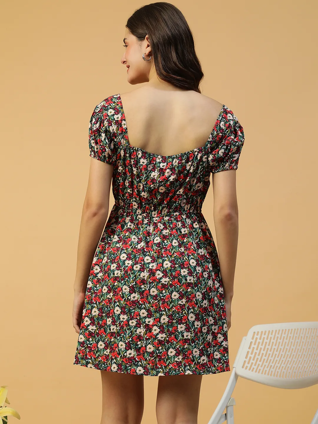 Multicolor Floral Print Short Sleeve Elasticated Women midi dress - Image 3