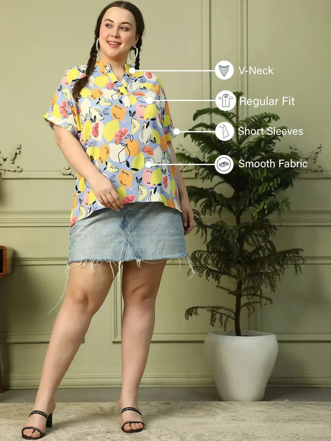 Multicolor Fruit Print  Short Sleeve Plus Size Women Top - Image 2