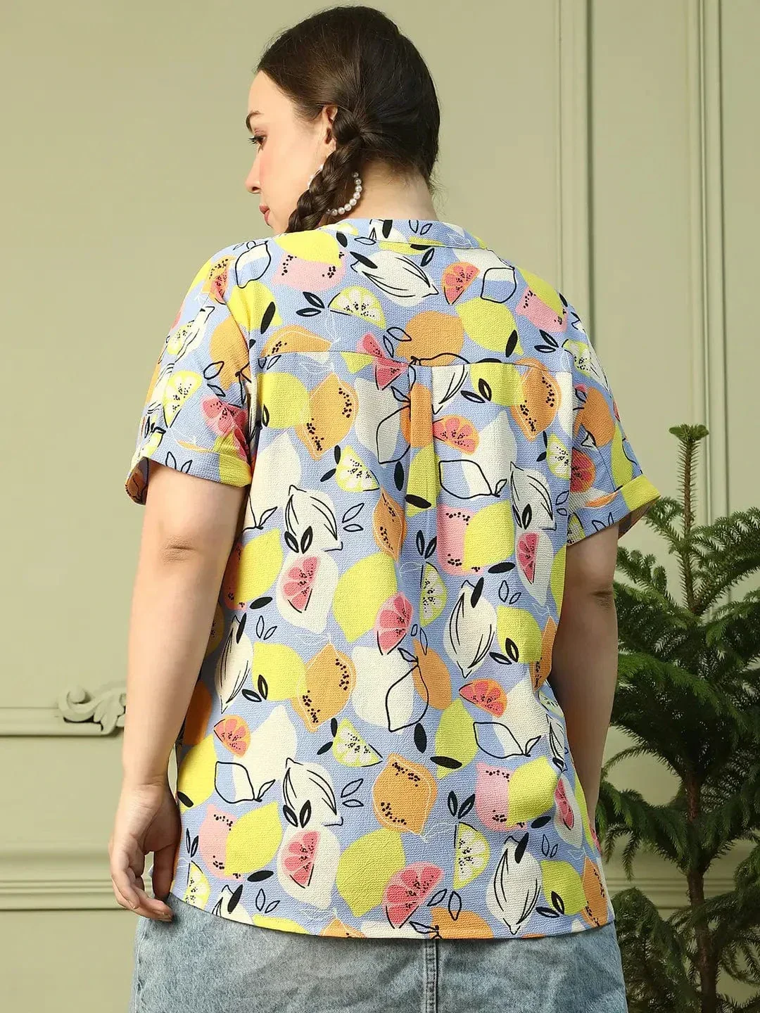 Multicolor Fruit Print  Short Sleeve Plus Size Women Top - Image 6