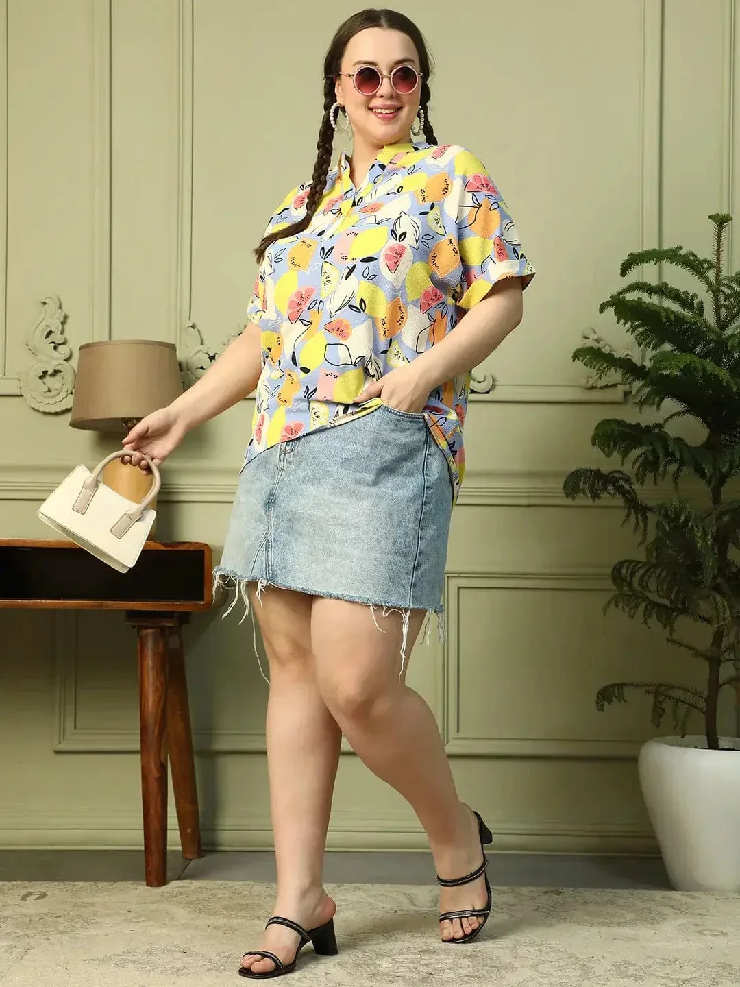 Multicolor Fruit Print  Short Sleeve Plus Size Women Top - Image 8