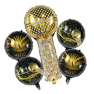 Multicolor Funky Golden Mic Shape Jumbo 30 Inch Foil Balloons (Pack of 5)