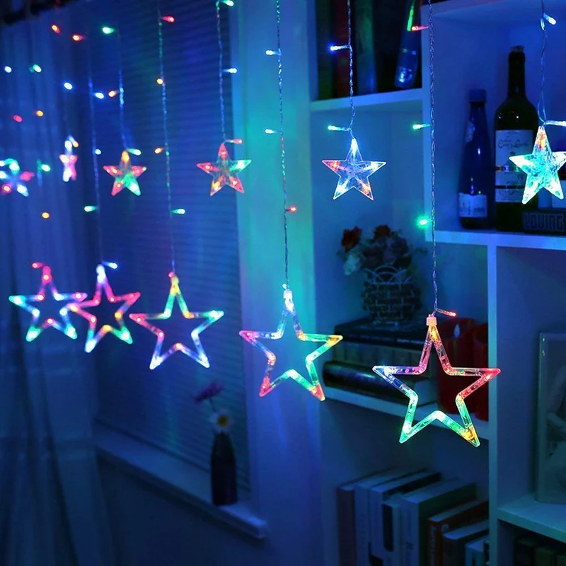Multicolor LED Star Curtain Lights With 8 Flashing Modes (Pack of 1 With 6 Small Star, 6 Big Star Pcs) - Image 5
