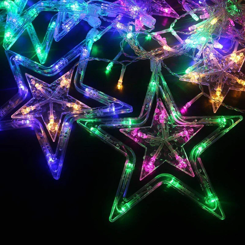 Multicolor LED Star Curtain Lights With 8 Flashing Modes (Pack of 1 With 6 Small Star, 6 Big Star Pcs) - Image 6