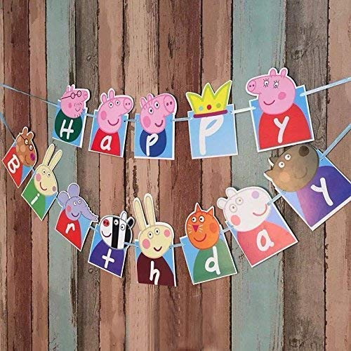 Multicolor Pig Cartoon Happy Birthday Banner (Pack of 13) - Image 2