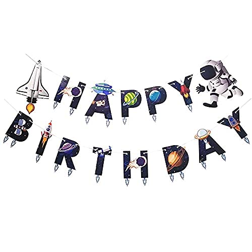 Multicolor Space Theme Happy Birthday Banner (Pack of 15)