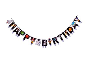 Multicolor Space Theme Happy Birthday Banner (Pack of 15) - Image 4