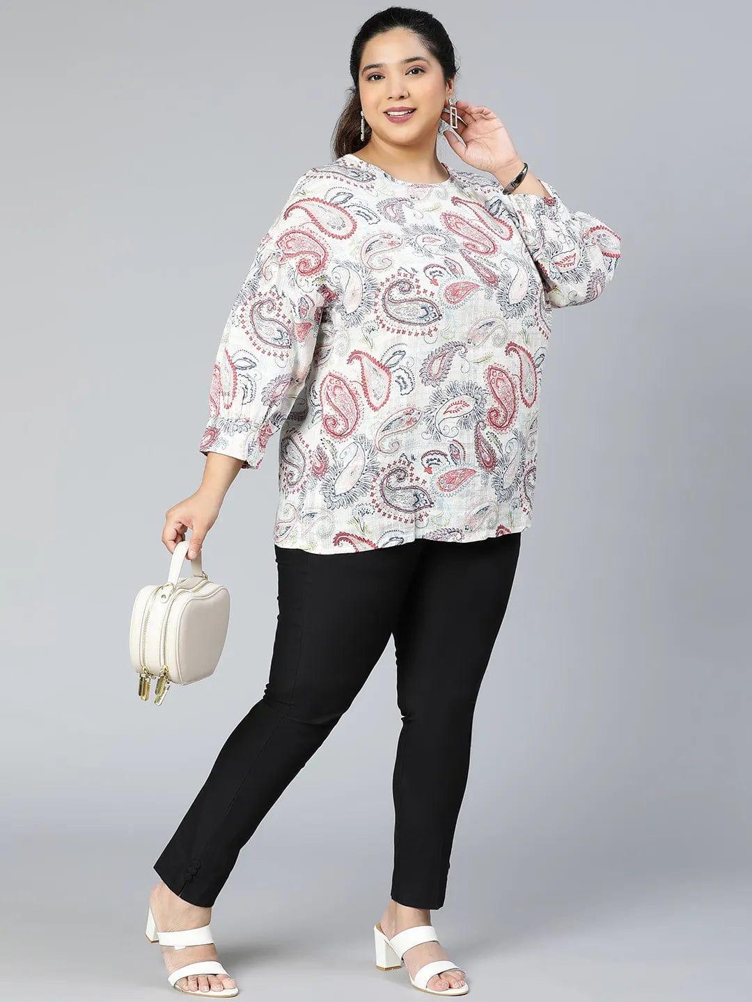 Multihued Printed Plus Size Casual Top - Image 8