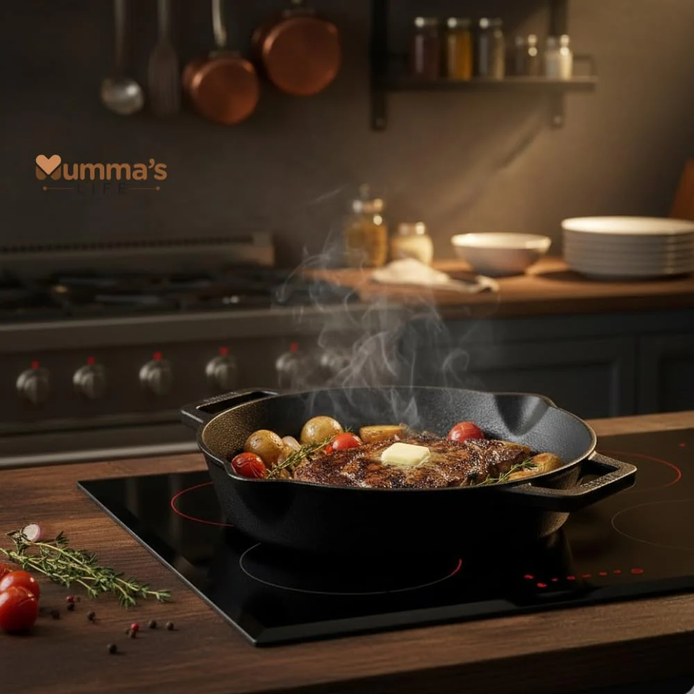 Mumma’s Life Cast Iron Cookware Set (3-Piece Combo) – Dosa Tawa (30.5 cm), Deep Kadai (2.3L) & Fry Pan (1.4L) | Pre-Seasoned, Naturally Non-Stick & Toxin-Free Heavy Duty Kitchen Set (Black) - Image 13