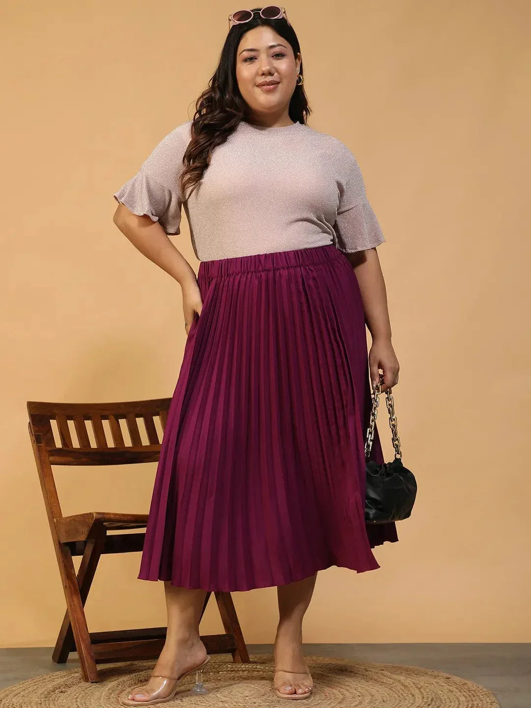 Muse Putple Elasticated Pleated Plus Size Women Skirt - Image 2