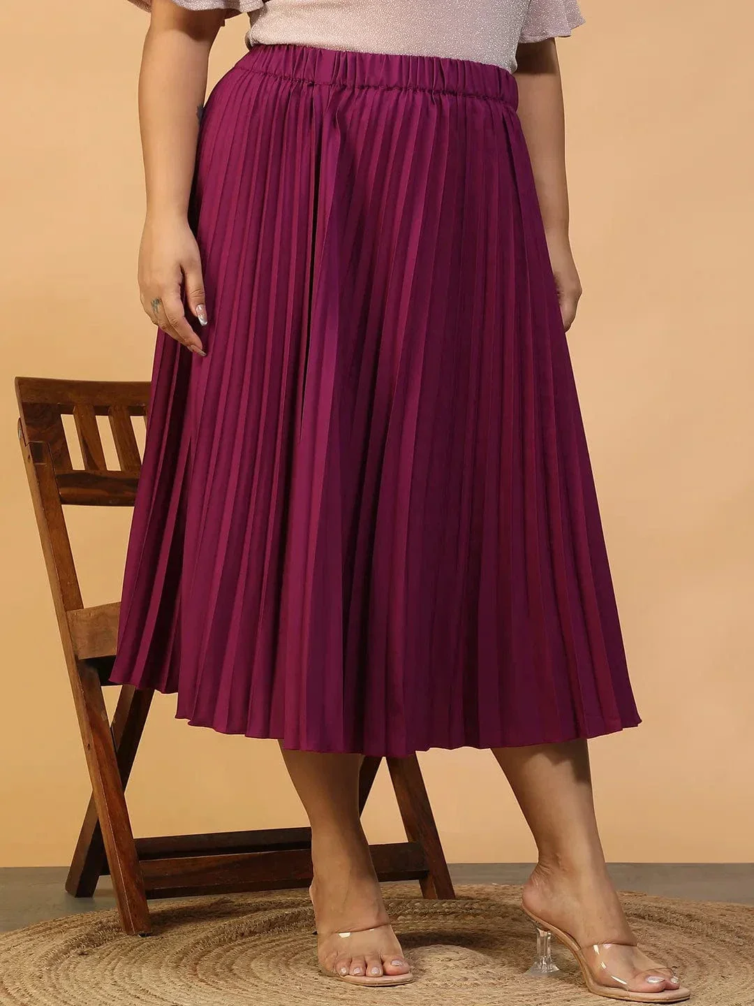 Muse Putple Elasticated Pleated Plus Size Women Skirt - Image 4