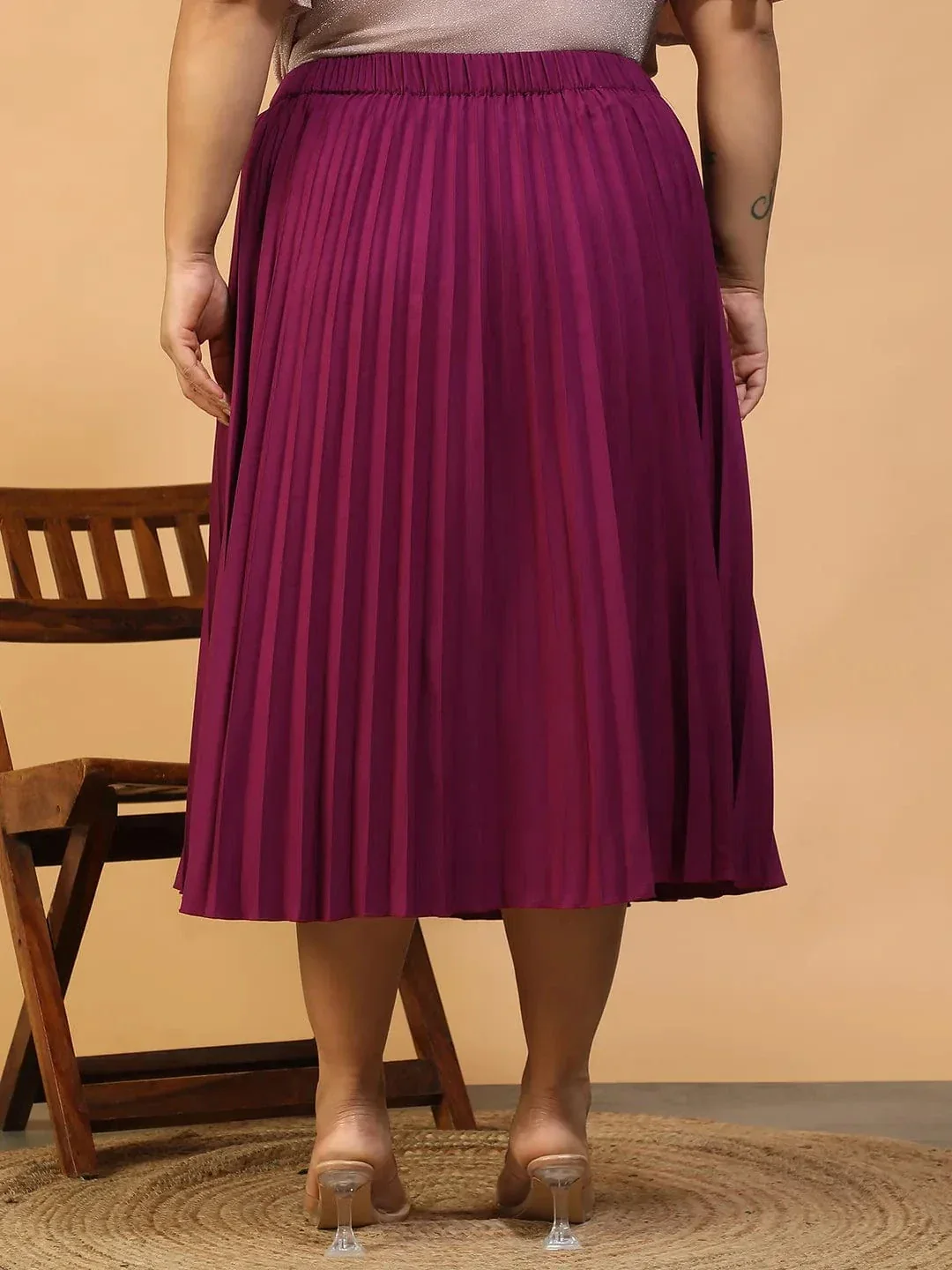 Muse Putple Elasticated Pleated Plus Size Women Skirt - Image 5