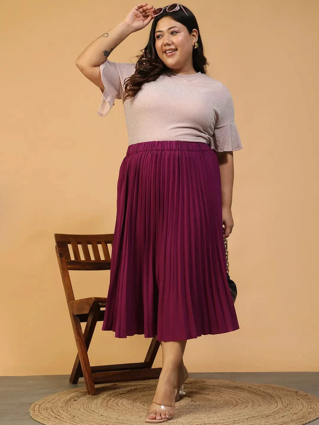 Muse Putple Elasticated Pleated Plus Size Women Skirt - Image 7