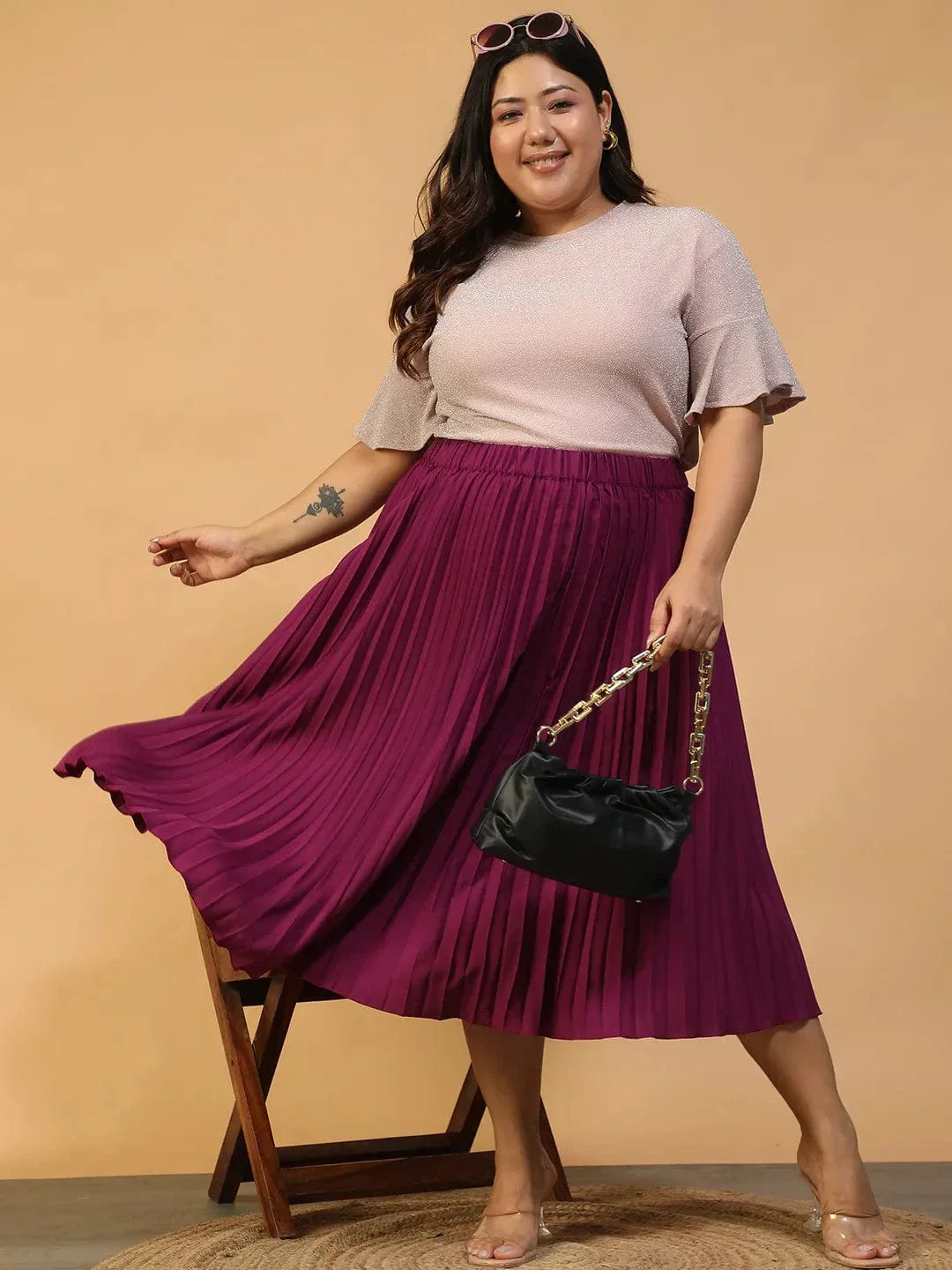 Muse Putple Elasticated Pleated Plus Size Women Skirt - Image 8