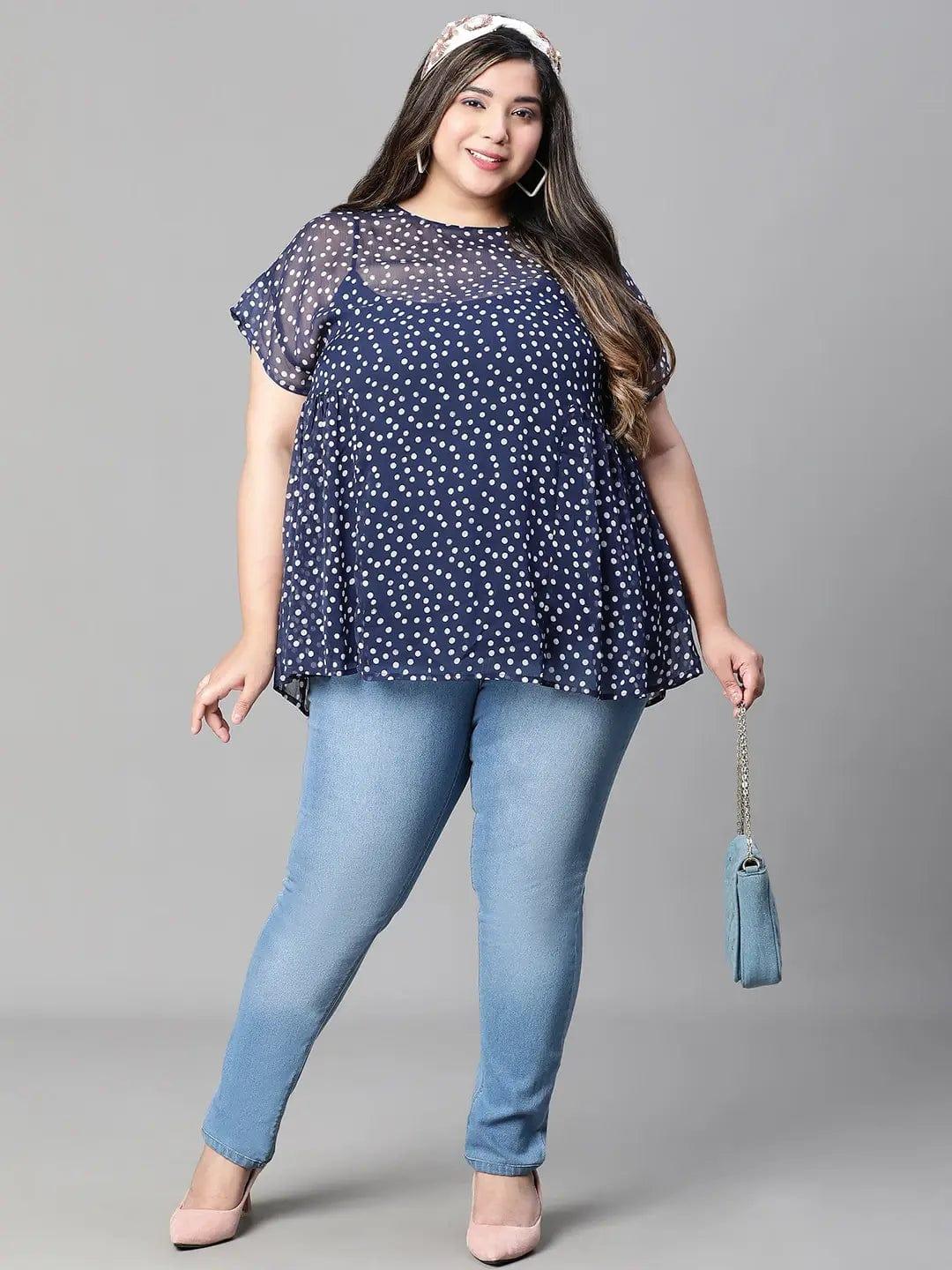 Must Have Navy Blue Polka Print Plus Size Loopy Top - Image 8