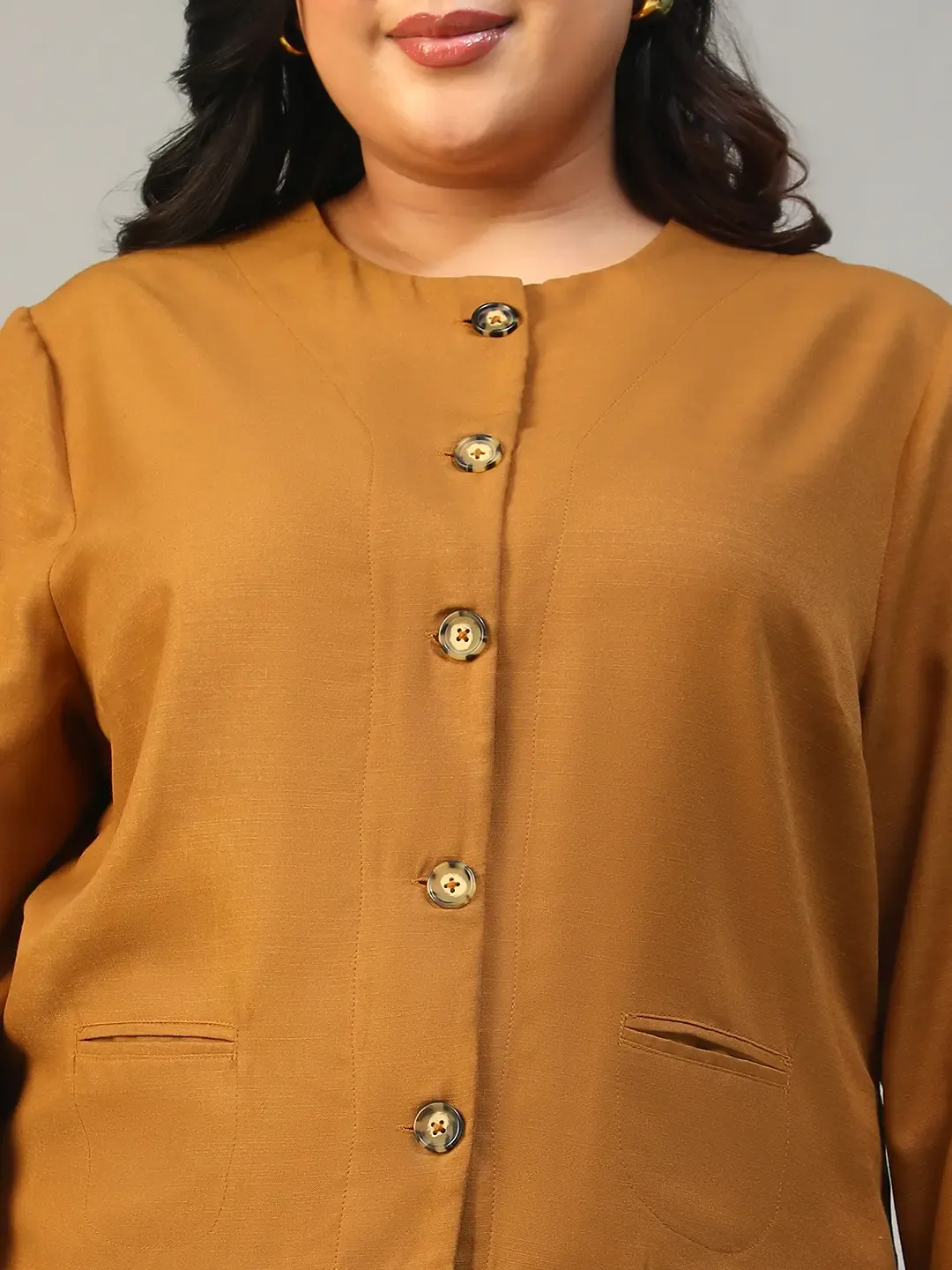Mustard Plus Size Women Co-Ord Set | Button-Down Top & Elasticated Pants - Image 2