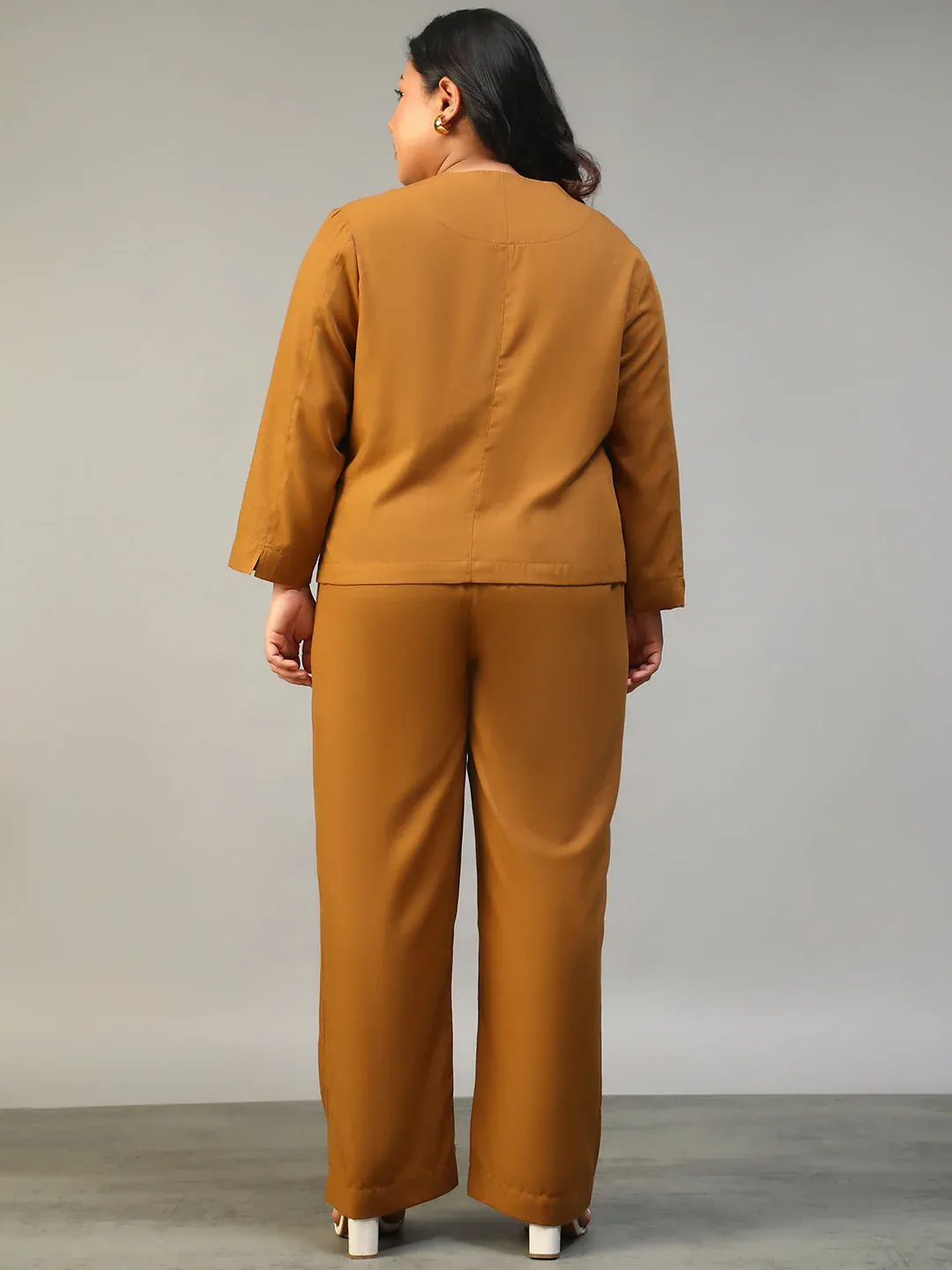 Mustard Plus Size Women Co-Ord Set | Button-Down Top & Elasticated Pants - Image 6
