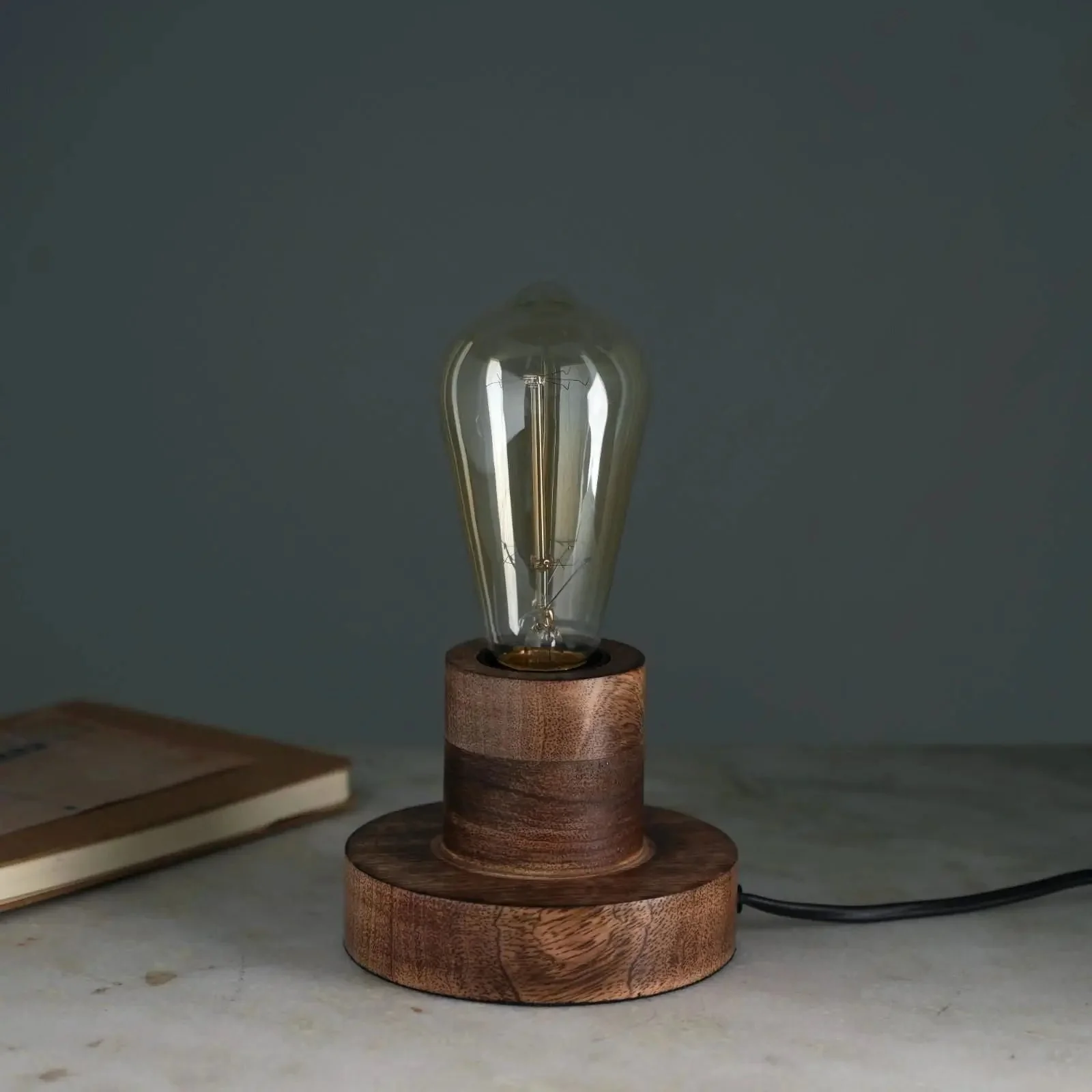 Naked Bulb Table Lamp - Artistic Incandescent Bulb, Mango Wood Made From Base, Desk Lamp - Image 3