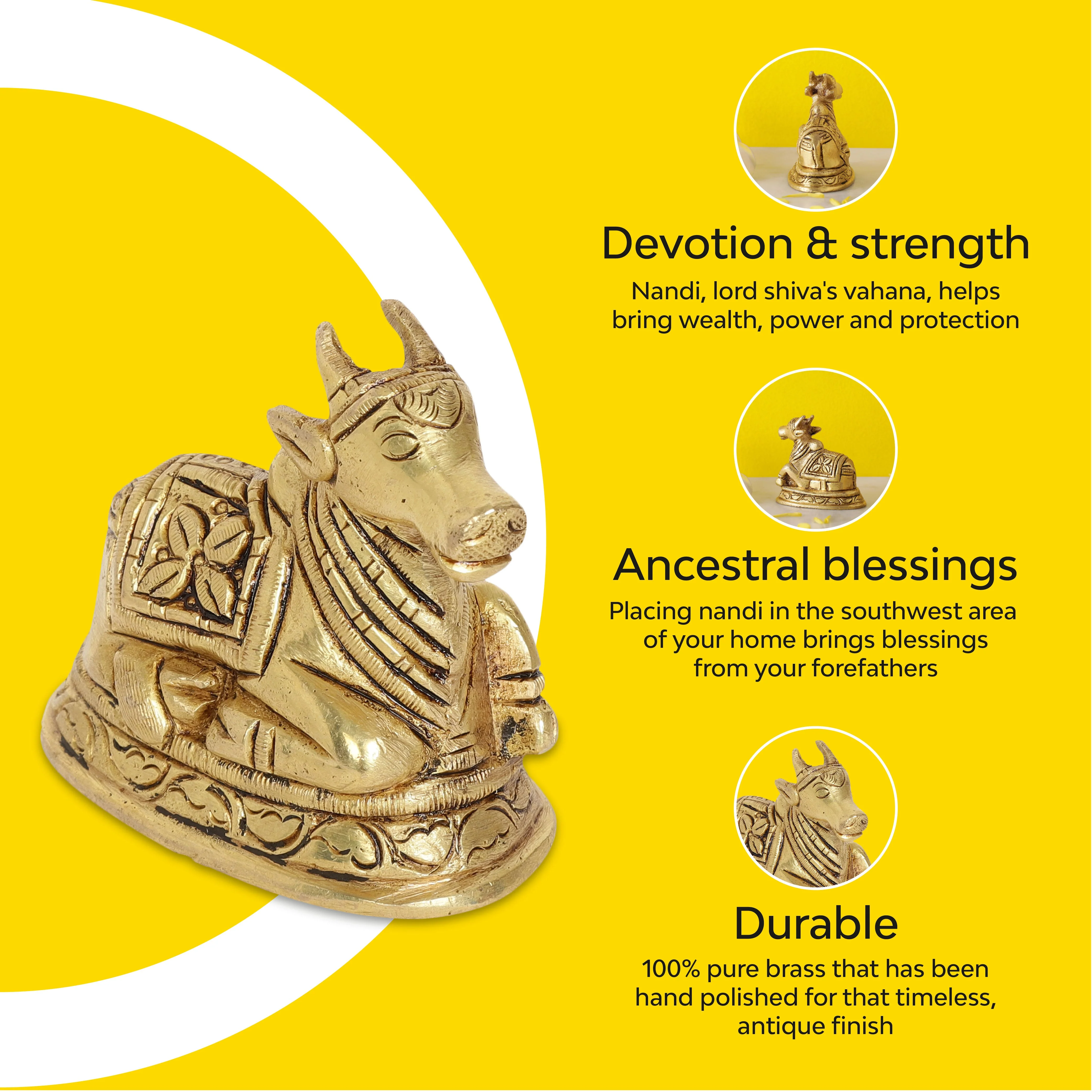 Nandikeshvara Brass Idol | 100% Pure Brass | Antique Finish - Image 5