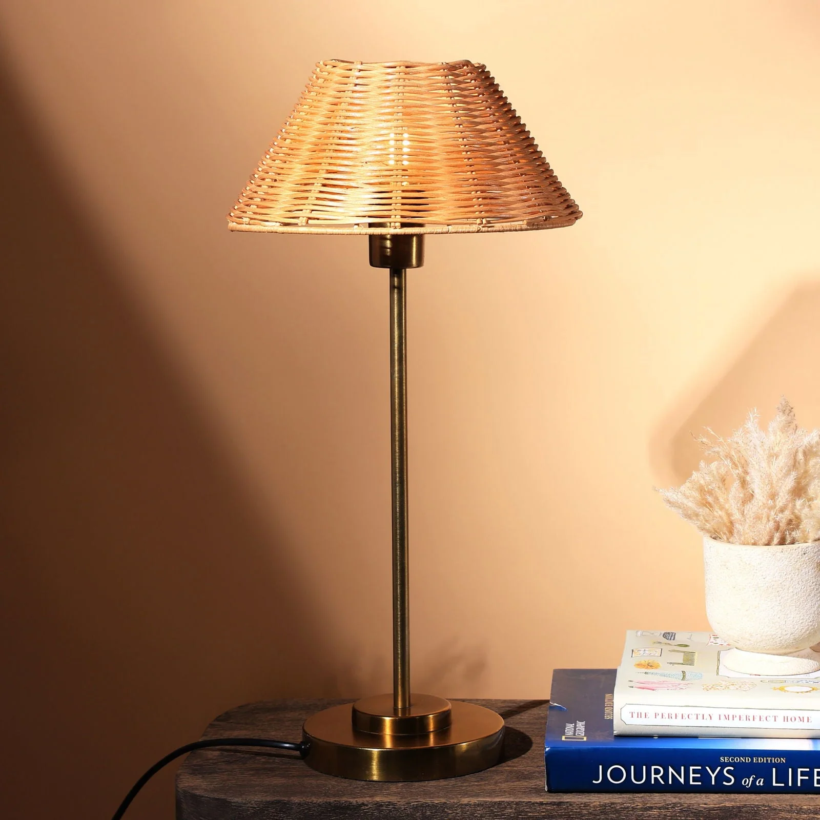 Natural Cane Table Lamp - Handcrafted Artisan Expertise, Made From Rattan, Handweaving - Image 4