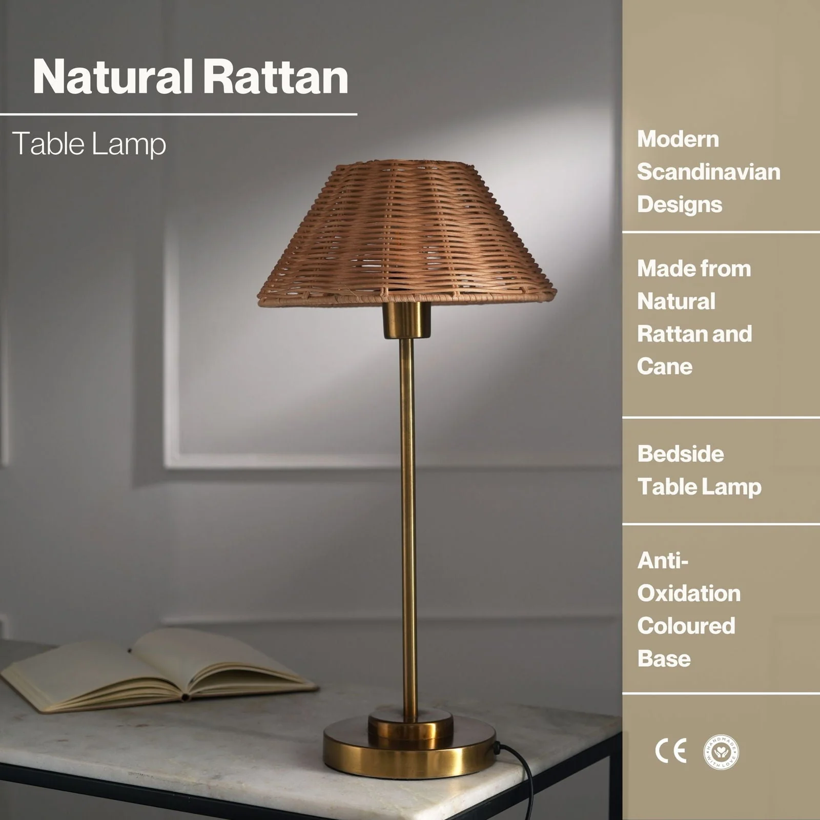 Natural Cane Table Lamp - Handcrafted Artisan Expertise, Made From Rattan, Handweaving - Image 5