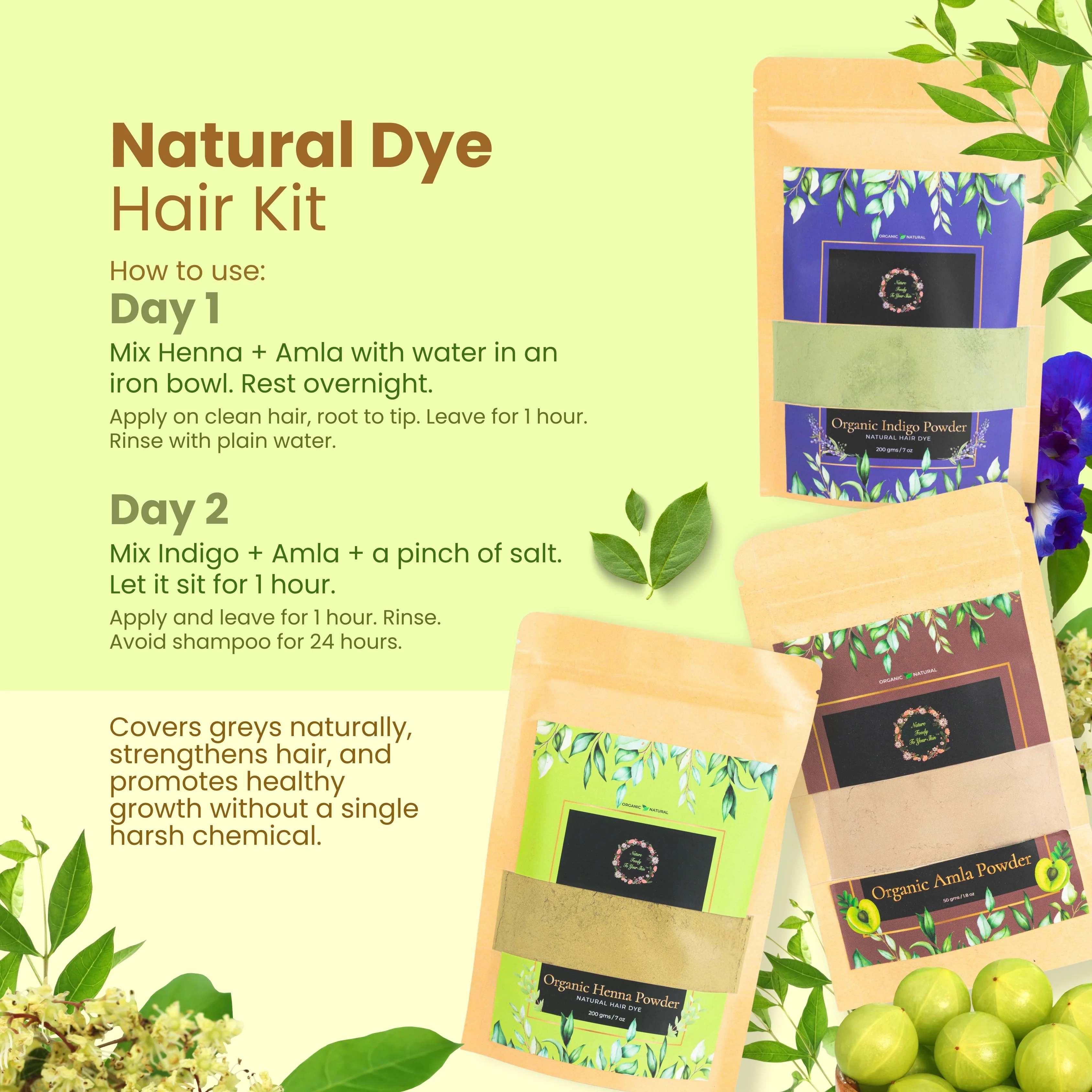 Natural Hair Dye Kit(Amla, Henna, Indigo) - Image 2