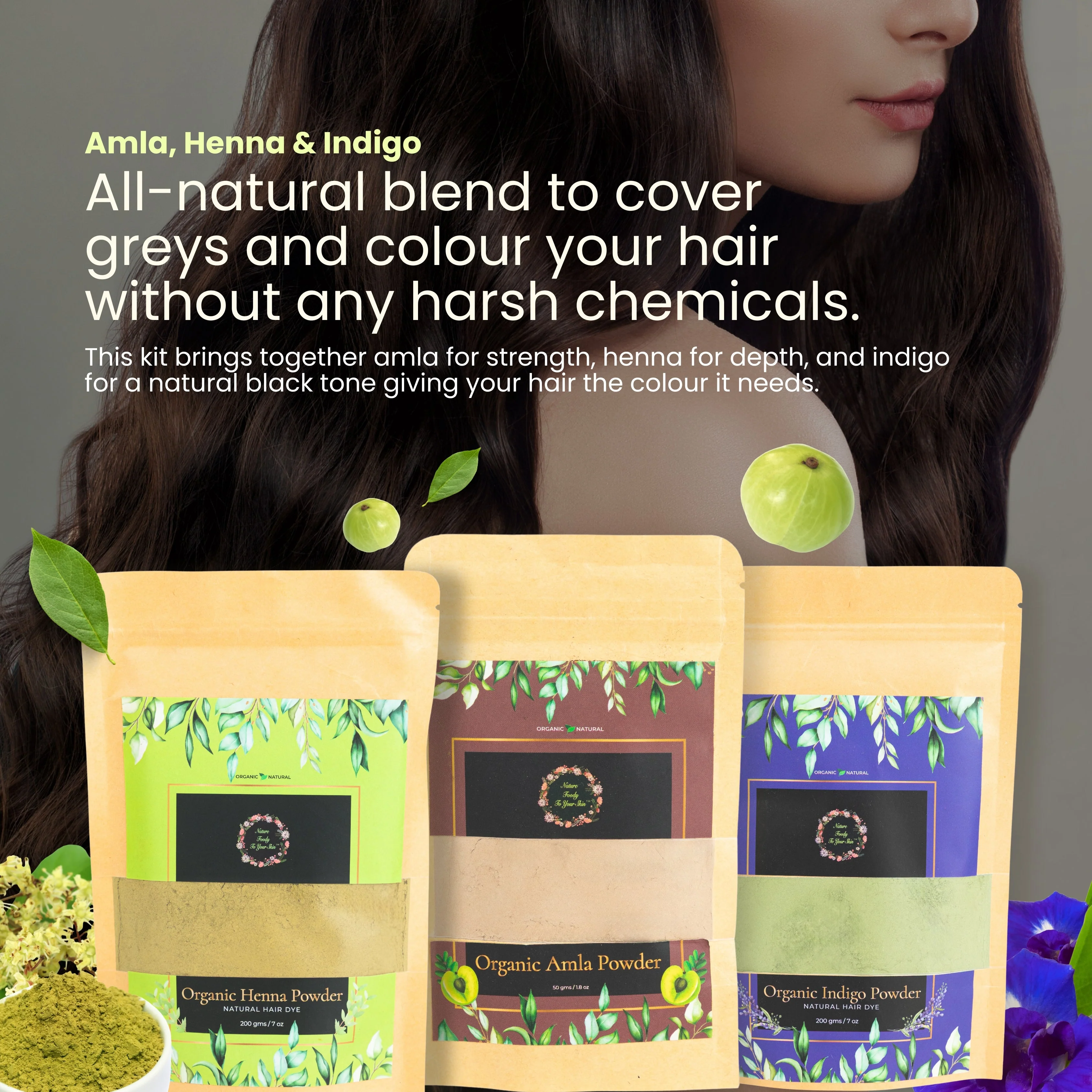 Natural Hair Dye Kit(Amla, Henna, Indigo) - Image 3
