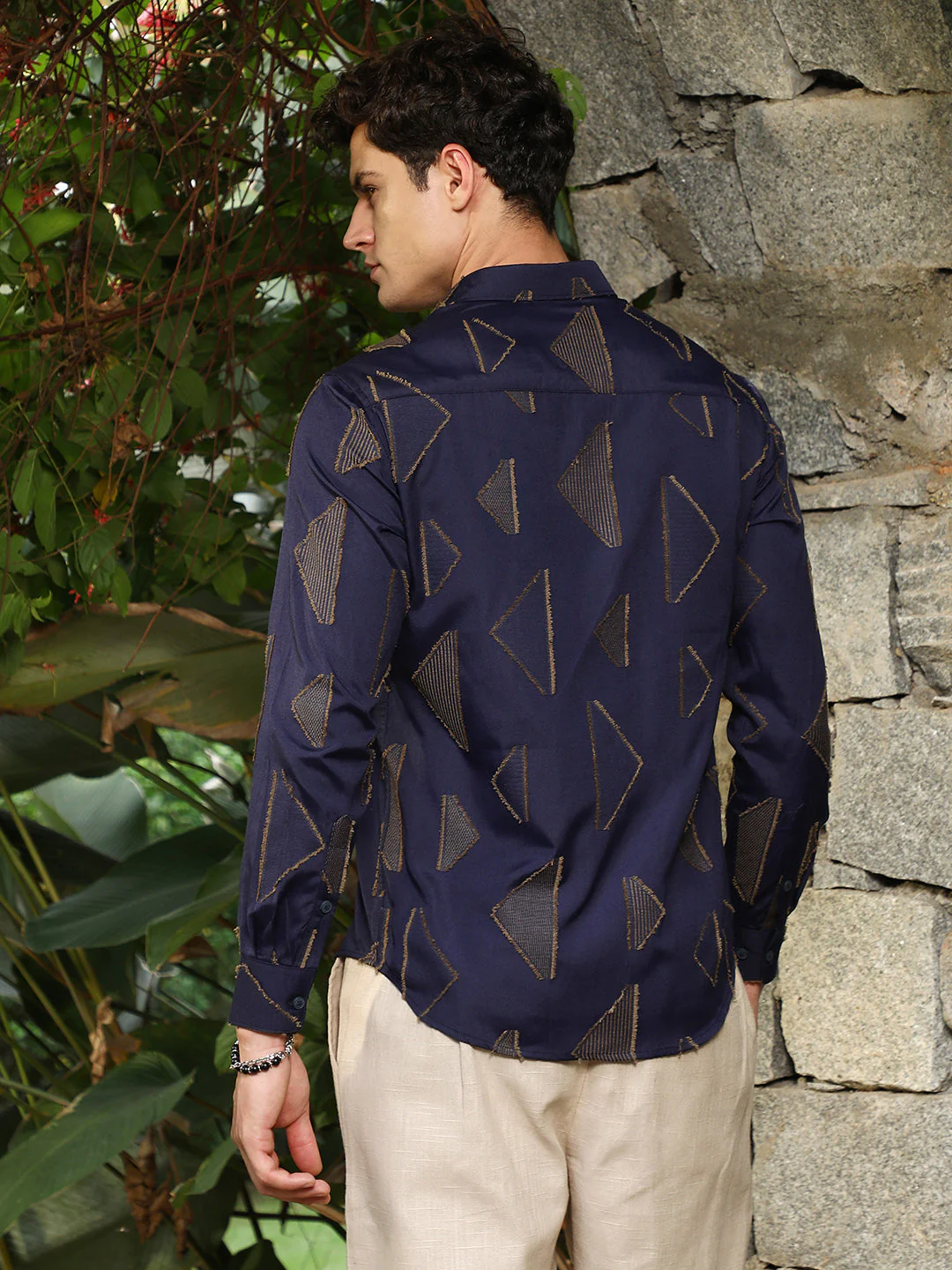 Navy Blue Edgy-Geometric Woven Shirt - Image 4