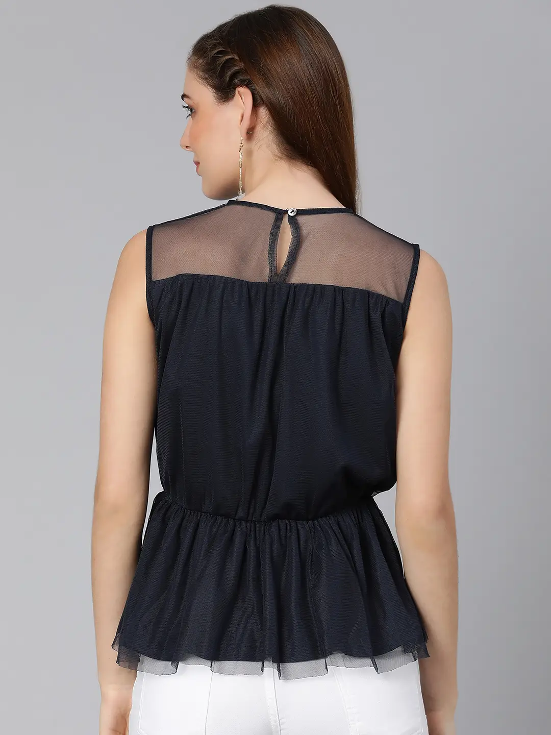 Navy Simmer Net Ruffle Party Women Top - Image 5