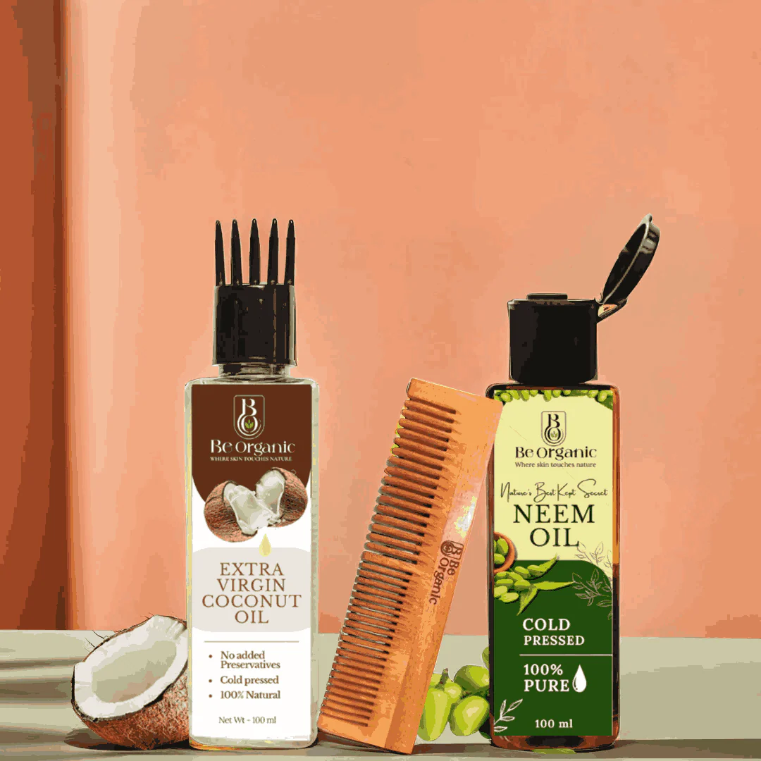 Neem Handle Comb + Virgin Coconut Oil + Neem Oil | Natural Hair Care Products - Image 2