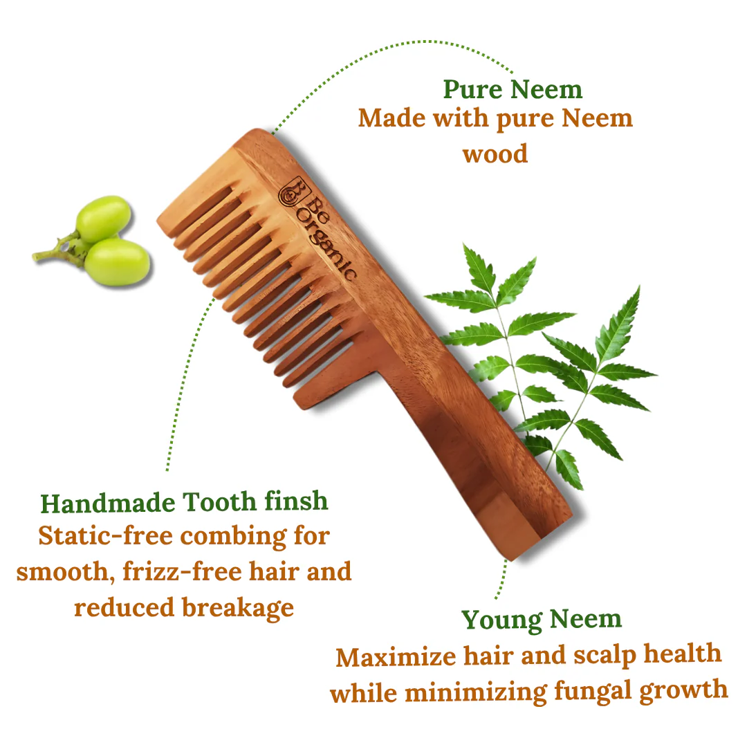 Neem Wood Comb Combo – Dual Tooth Handle & Pocket Combs | Be Organic - Image 3
