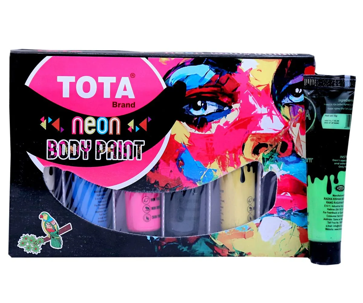 Neon Body Paint Set, Professional UV Glow Paint Kit, Multiple Colours Non-Toxic Face Paint and Body paint for Party, Celebration, Holi - Set of 6 - Image 3