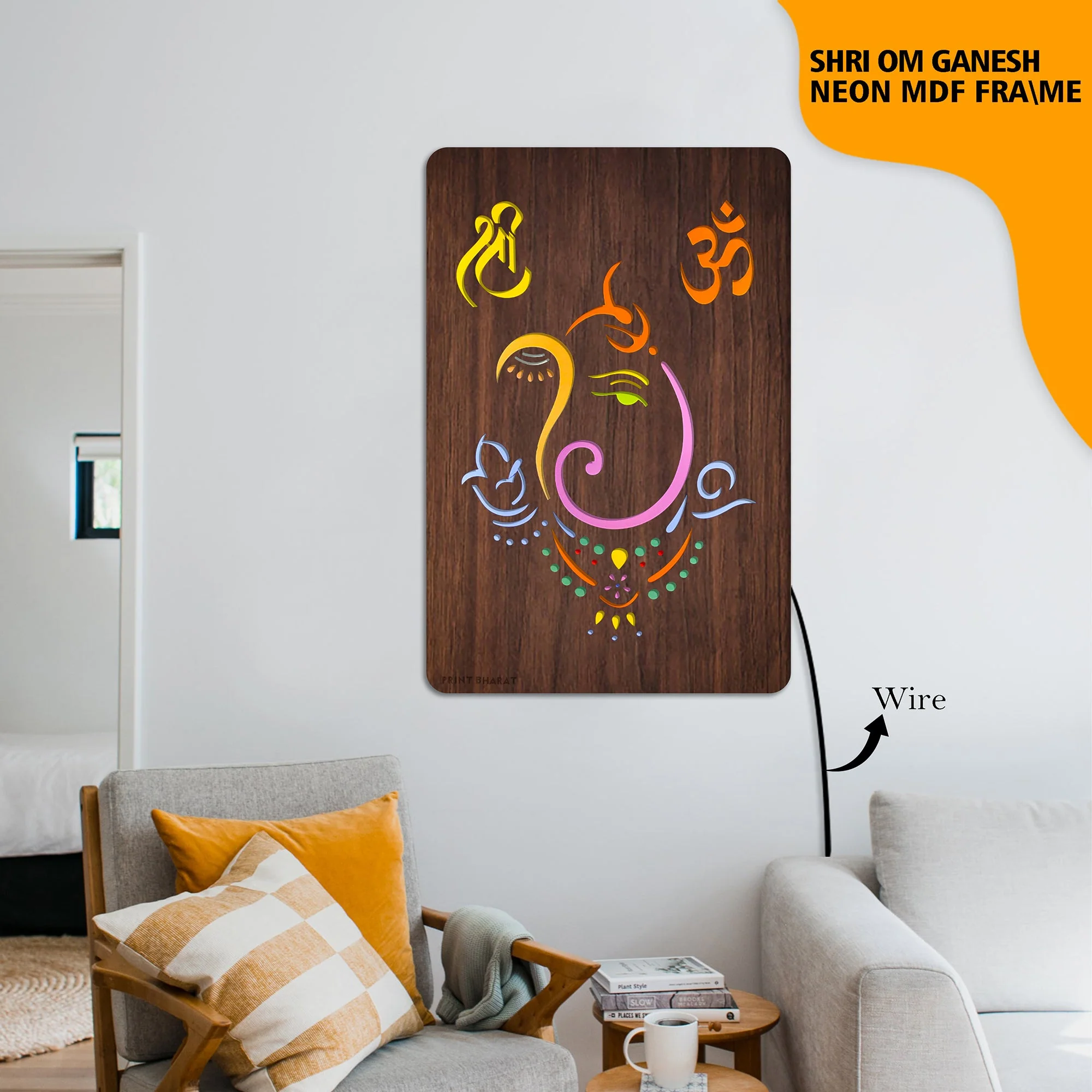 Neon MDF Shri Om Ganesh ji Frame