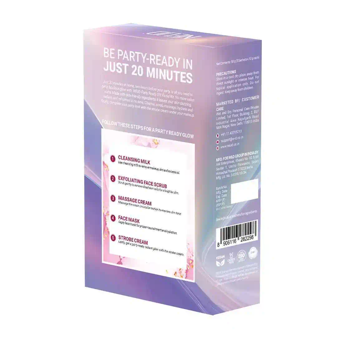 NEUD Party-Ready DIY Facial Kit with Strobe Cream for Fabulous Glow at Home - 50g - Image 6