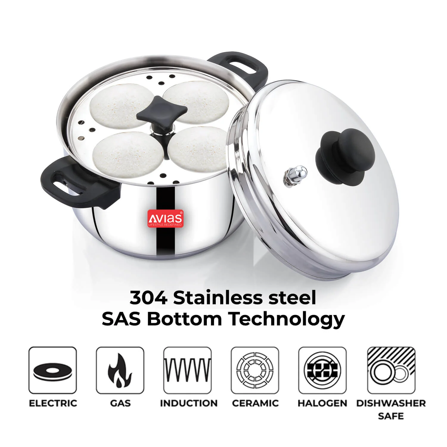 New Avias Idlimate IB Stainless Steel Idli Cooker | 4 Plate/ 16 Idlis | Idly maker with Bakelite handles | Induction and gas stove base - Image 4