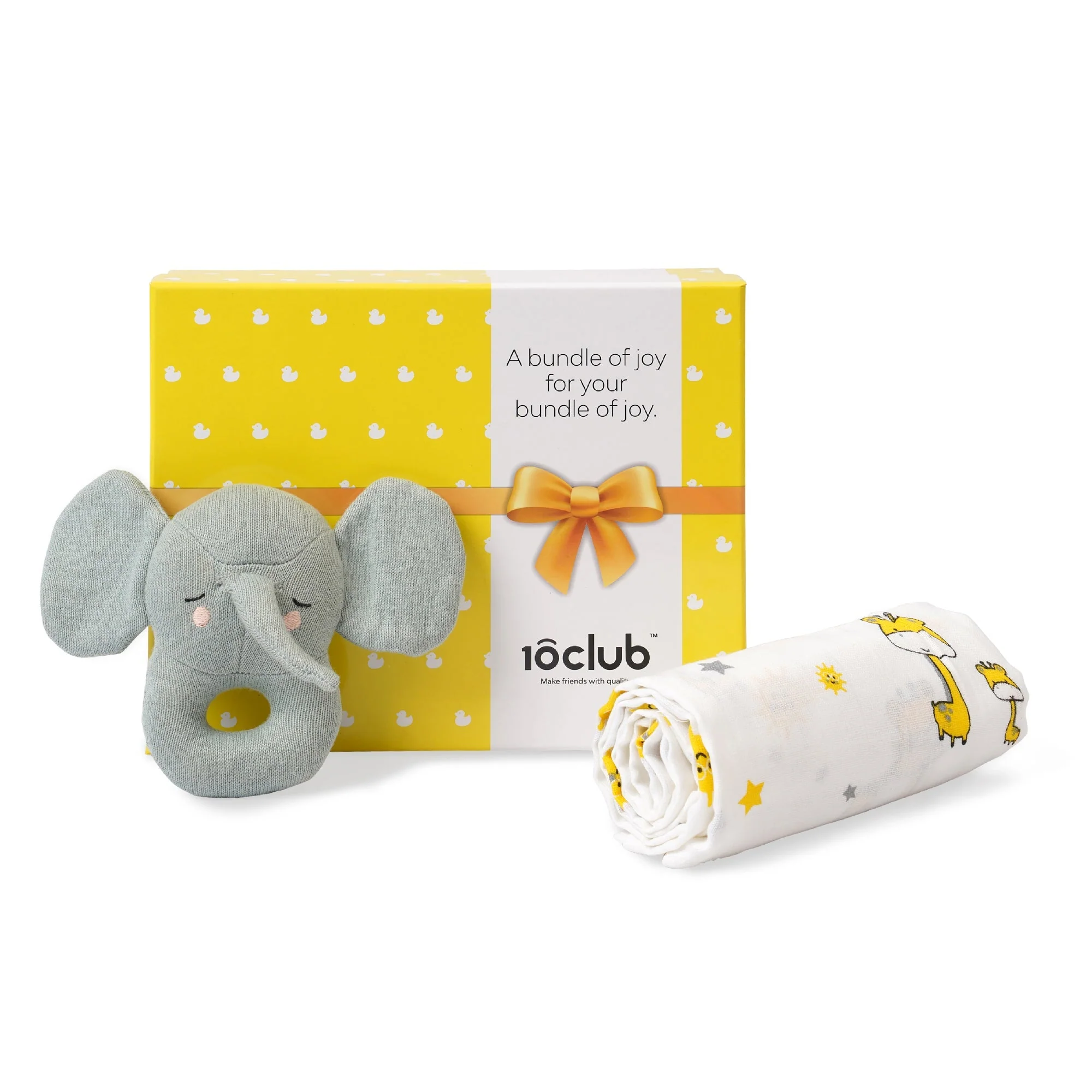 New Baby Gift Set - Baby Swaddle And Rattle Gift Set