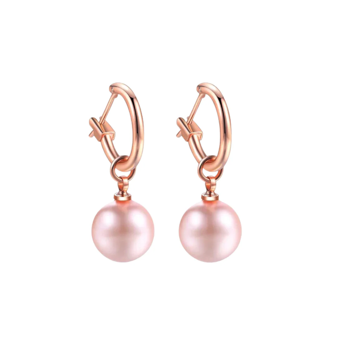 New Fashion High Quality 10Mm Rose Gold With Pink Round Imitation Pearl Earrings
