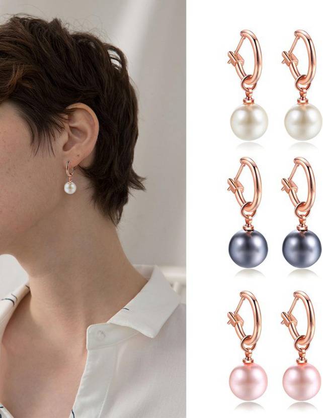 New Fashion High Quality 10Mm Rose Gold With Pink Round Imitation Pearl Earrings - Image 2