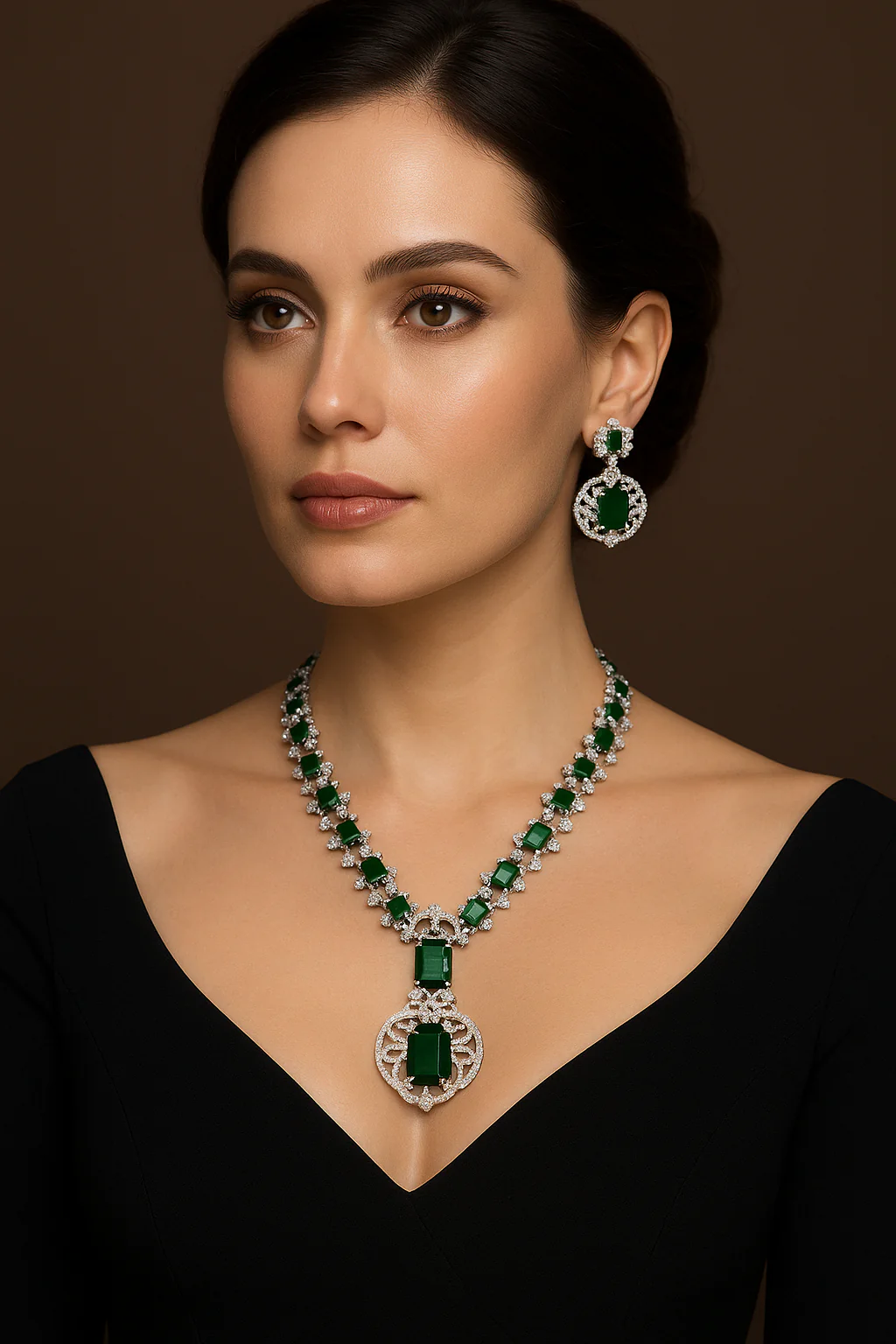 Nita Ambani Inspired Designer Necklace Set - Green - Image 5