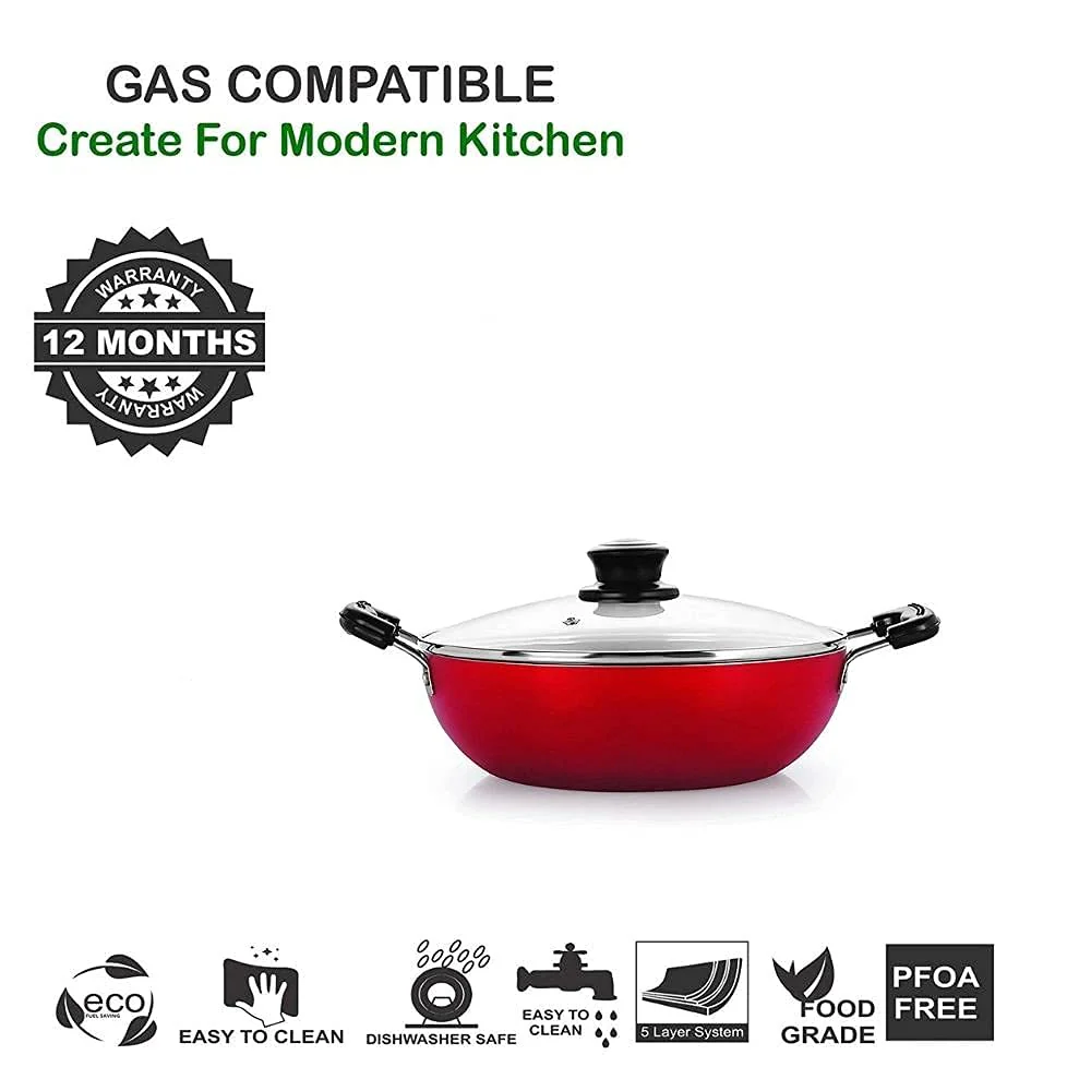 Non Stick Kadhai with Glass Lid 24cm - Image 5